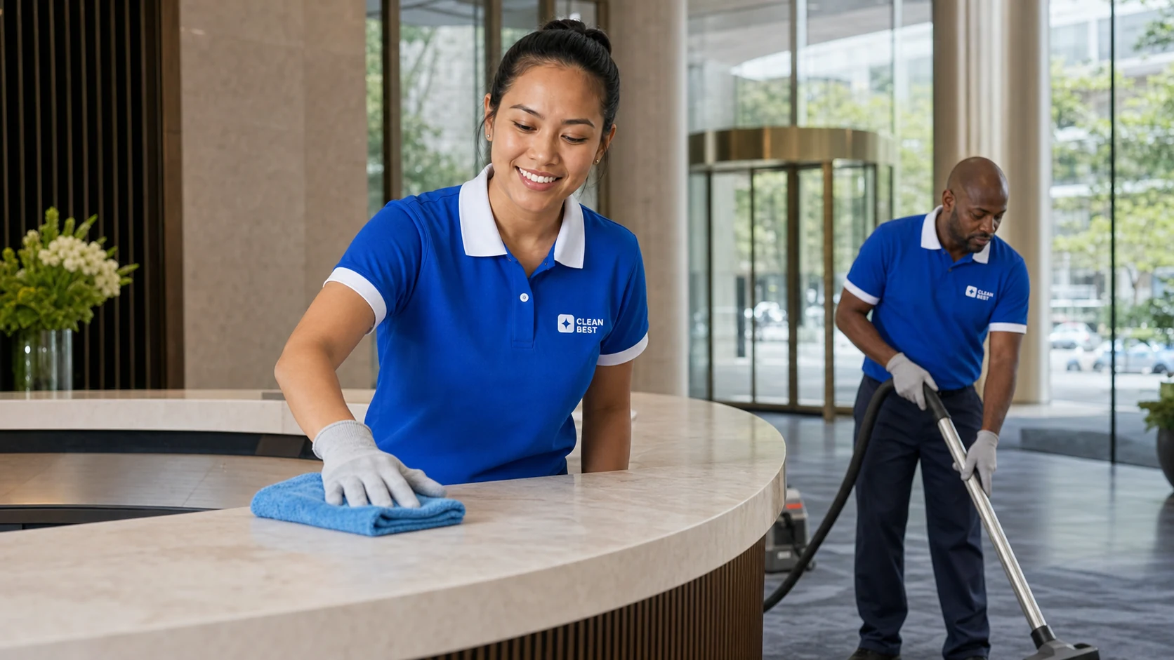 Clean Best commercial cleaner finishing a trade supplier showroom floor in Wetherill Park NSW
